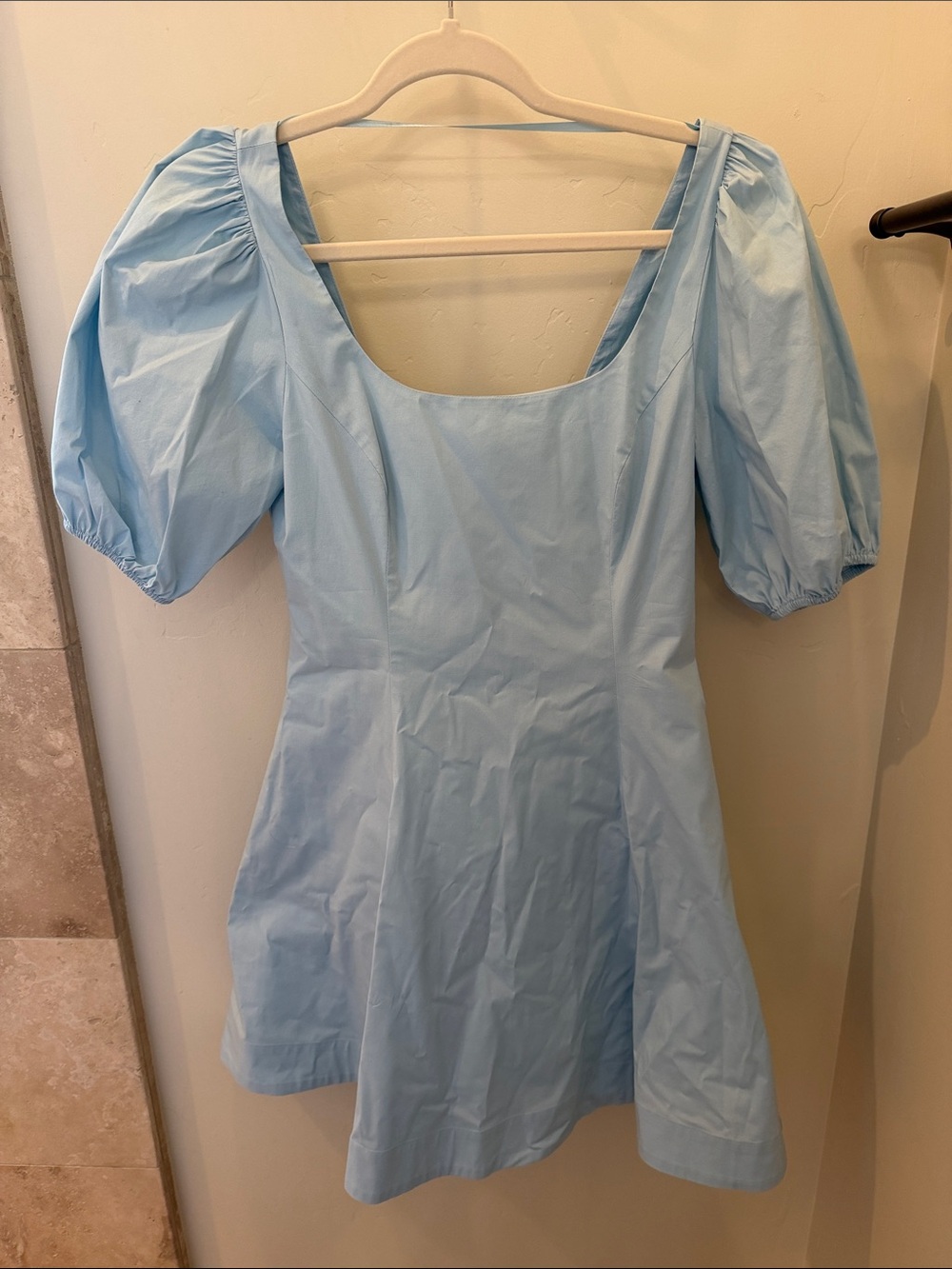 STAUD Light Blue Puff-Sleeve Mini Dress, new